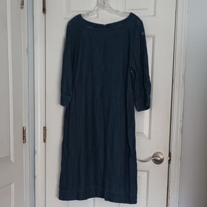 Talbots Chambray Striated Blue Denim Shift Square Neck Lightweight Dress Size 16